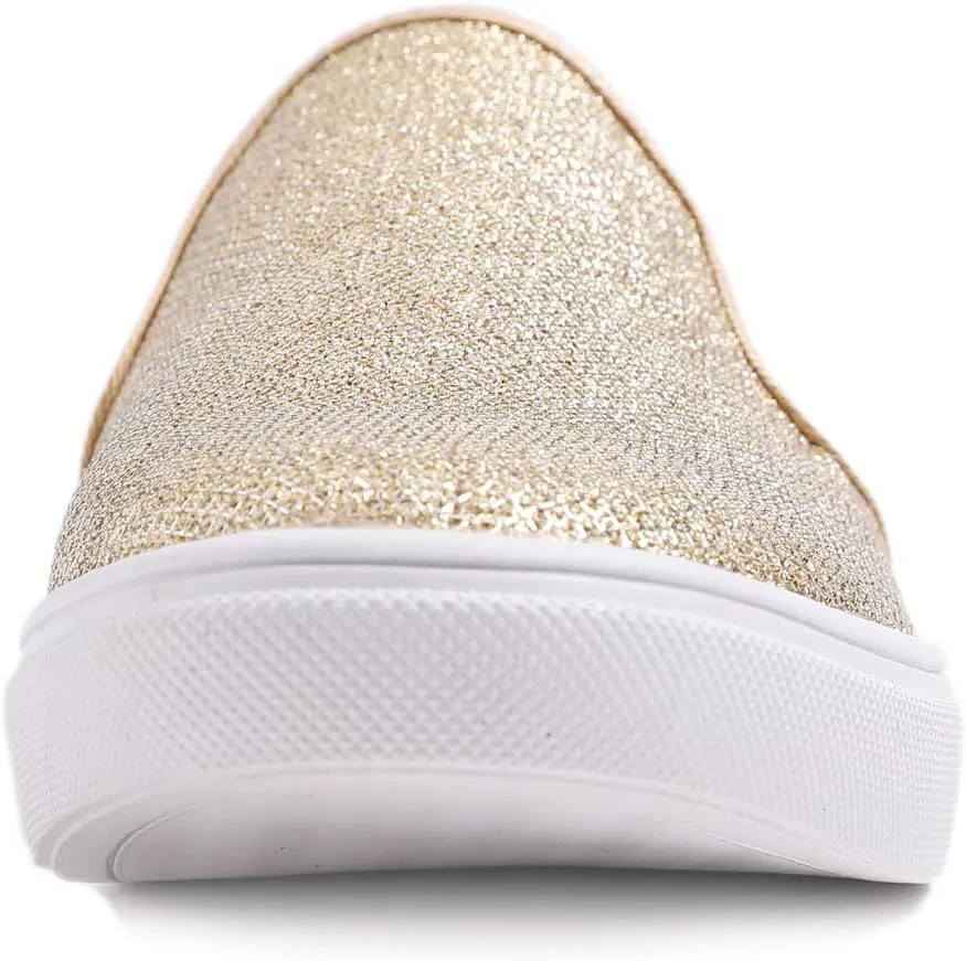 FEVERSOLE Women's Fashion Shiny Soft Slip On Sneaker Sparkle Casual Comfort Loafers