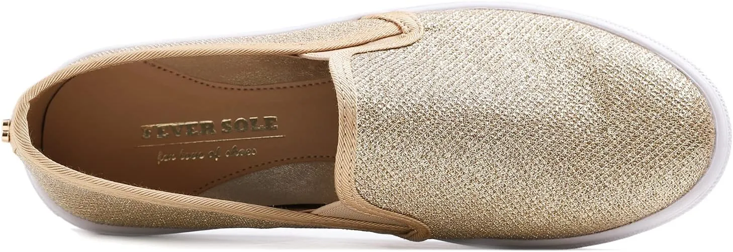 FEVERSOLE Women's Fashion Shiny Soft Slip On Sneaker Sparkle Casual Comfort Loafers