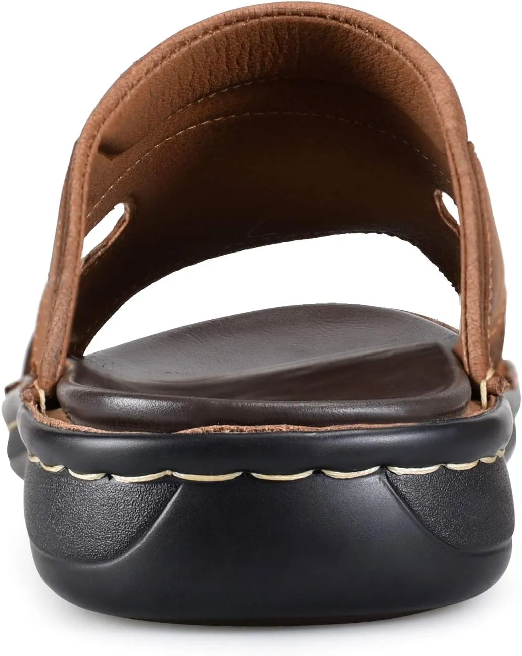 FIEEIF Men's Leather Slides Open Toe Outdoor Slippers Comfort Arch Support Retro Casual Flip Flops Summer Fisherman Slip On Sandals for Men