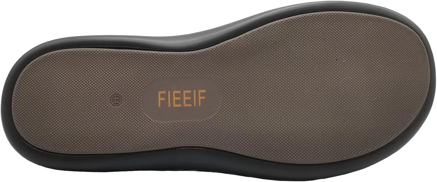 FIEEIF Men's Leather Slides Open Toe Outdoor Slippers Comfort Arch Support Retro Casual Flip Flops Summer Fisherman Slip On Sandals for Men
