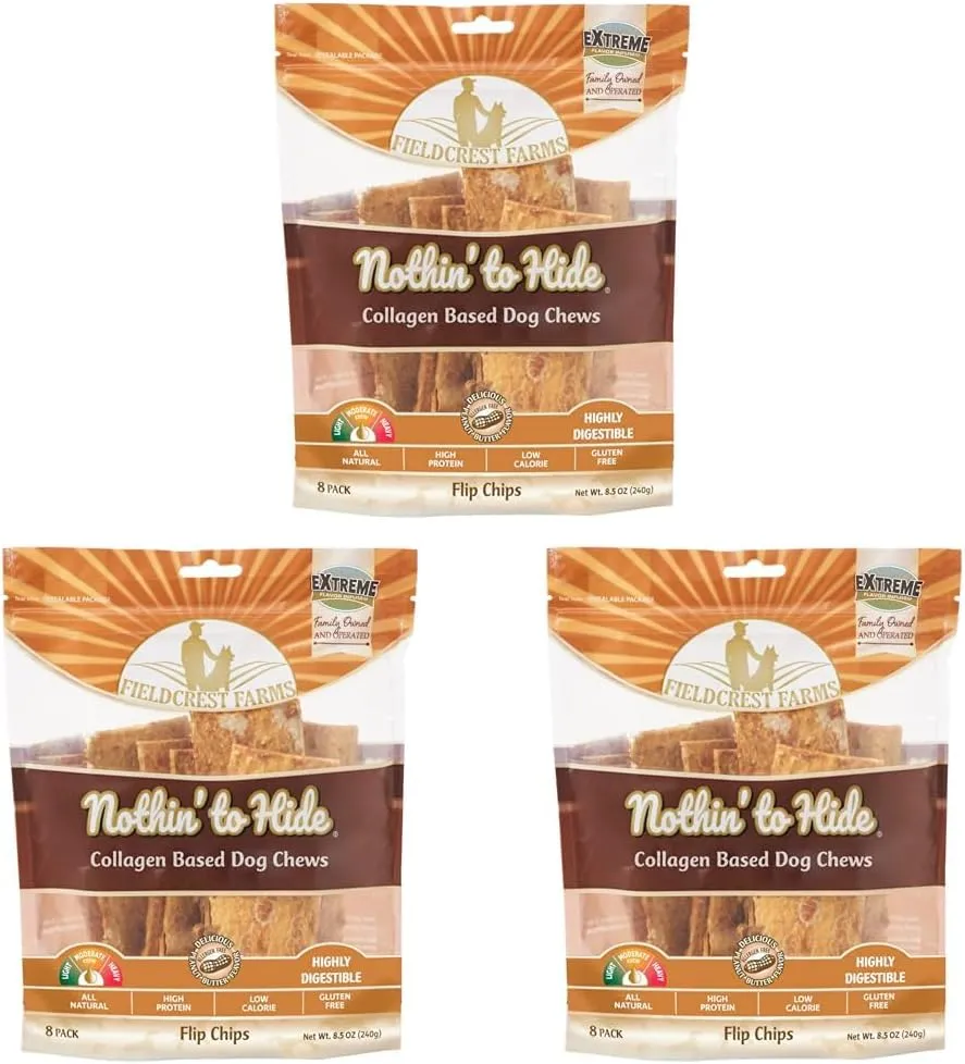 Fieldcrest Farms Nothin to Hide Flip Chips Chews for Dogs - All Natural Rawhide Alternative Treats for Dogs, Chicken, Beef or Peanut Butter Flavor Snack for All Breed Dogs (Peanut Butter, 8.5 Oz)