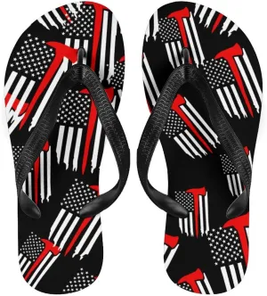 Fire Firefighter Red Line Flag Slim Flip Flops for Women Men Casual Non-Slip Sandals Beach Flip Flop Shower Slippers