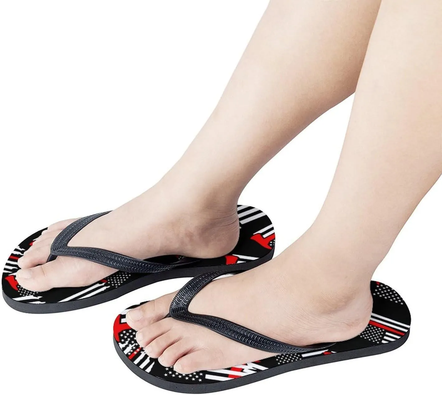 Fire Firefighter Red Line Flag Slim Flip Flops for Women Men Casual Non-Slip Sandals Beach Flip Flop Shower Slippers