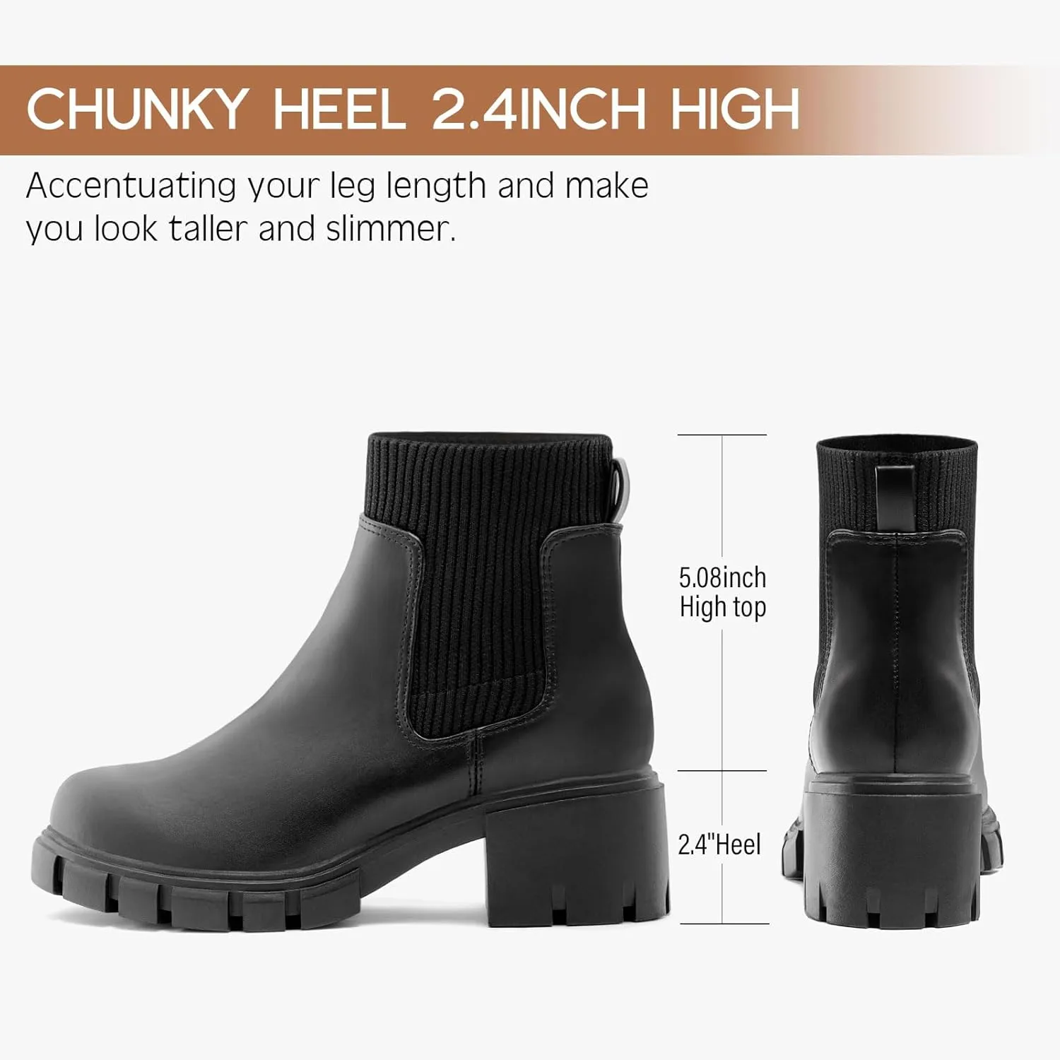 FITORY Women's Ankle Boots Comfy Chelsea Mid Heel Elastic Chunky Heel Lug Sole Booties Size 6-11