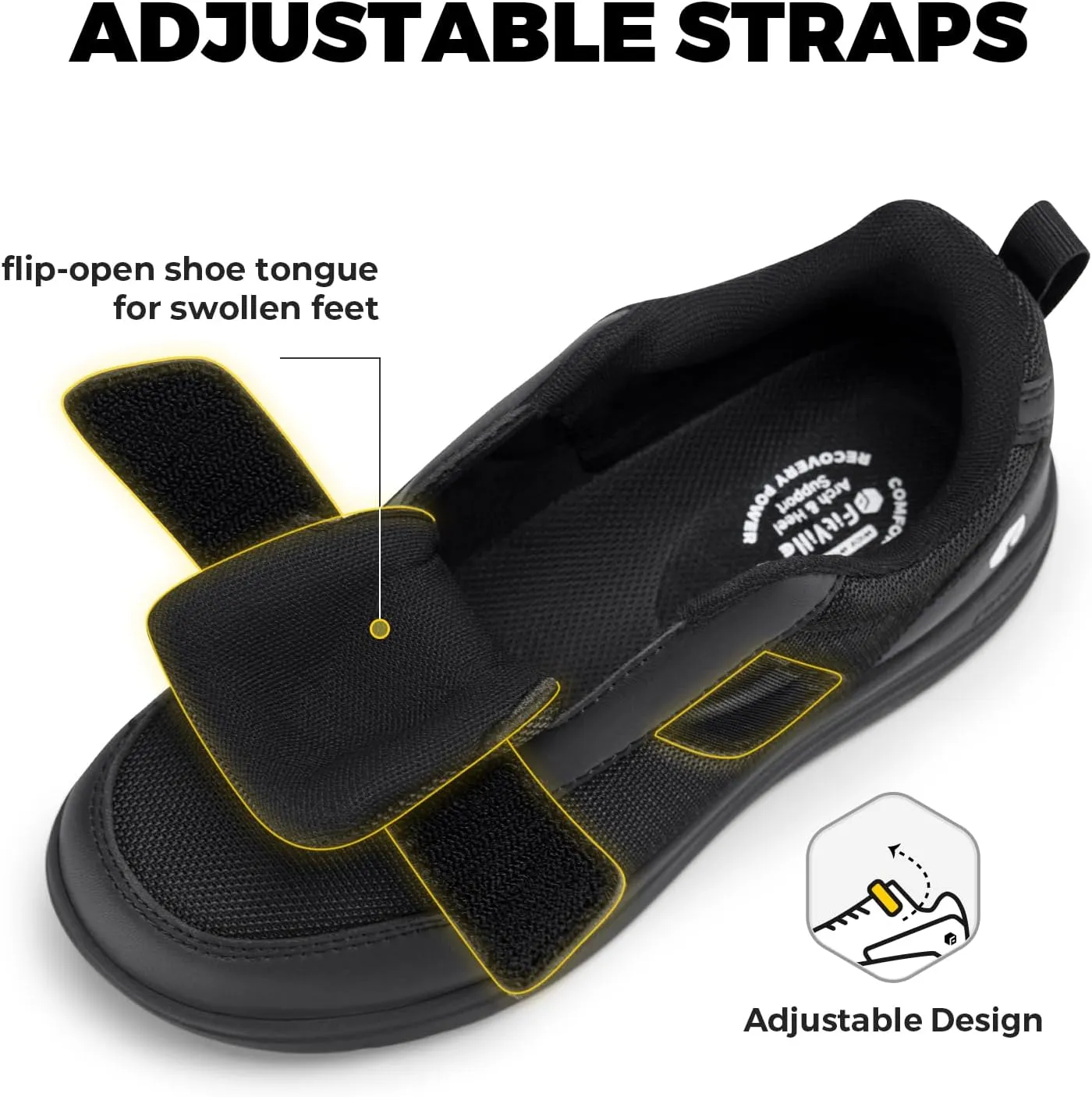 FitVille Diabetic Shoes for Women Wide Width, Fully Adjustable Straps Wide Toe Box Shoes Women Shoes for Edema and Swollen Feet