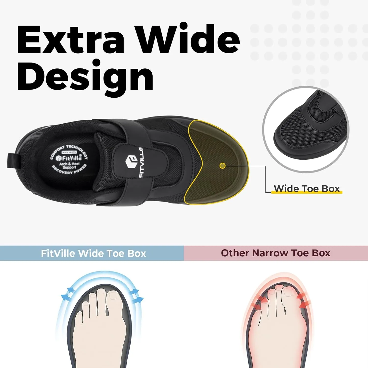 FitVille Diabetic Shoes for Women Wide Width, Fully Adjustable Straps Wide Toe Box Shoes Women Shoes for Edema and Swollen Feet