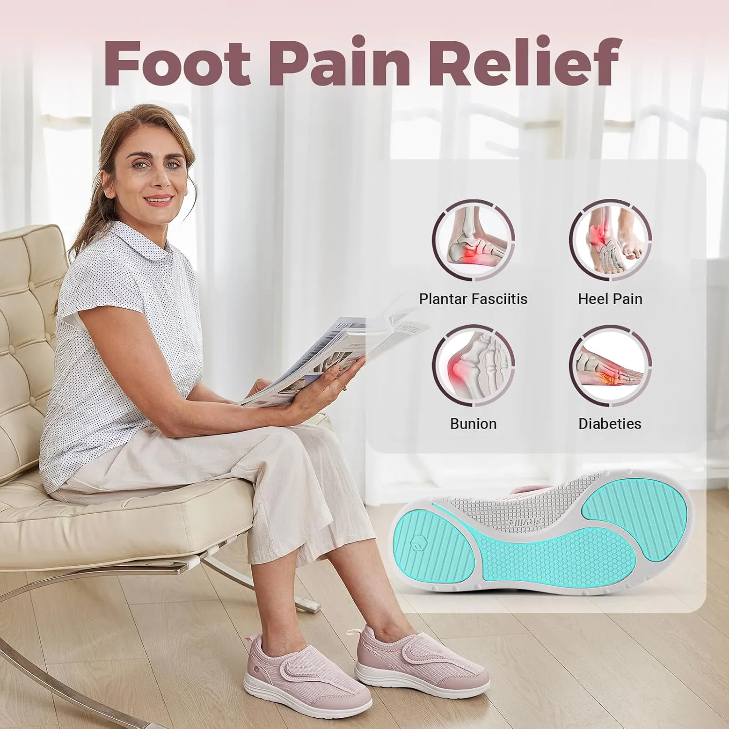 FitVille Diabetic Shoes for Women Wide Width with Arch Support, Fully Adjustable Straps Extra Wide Shoes for Women