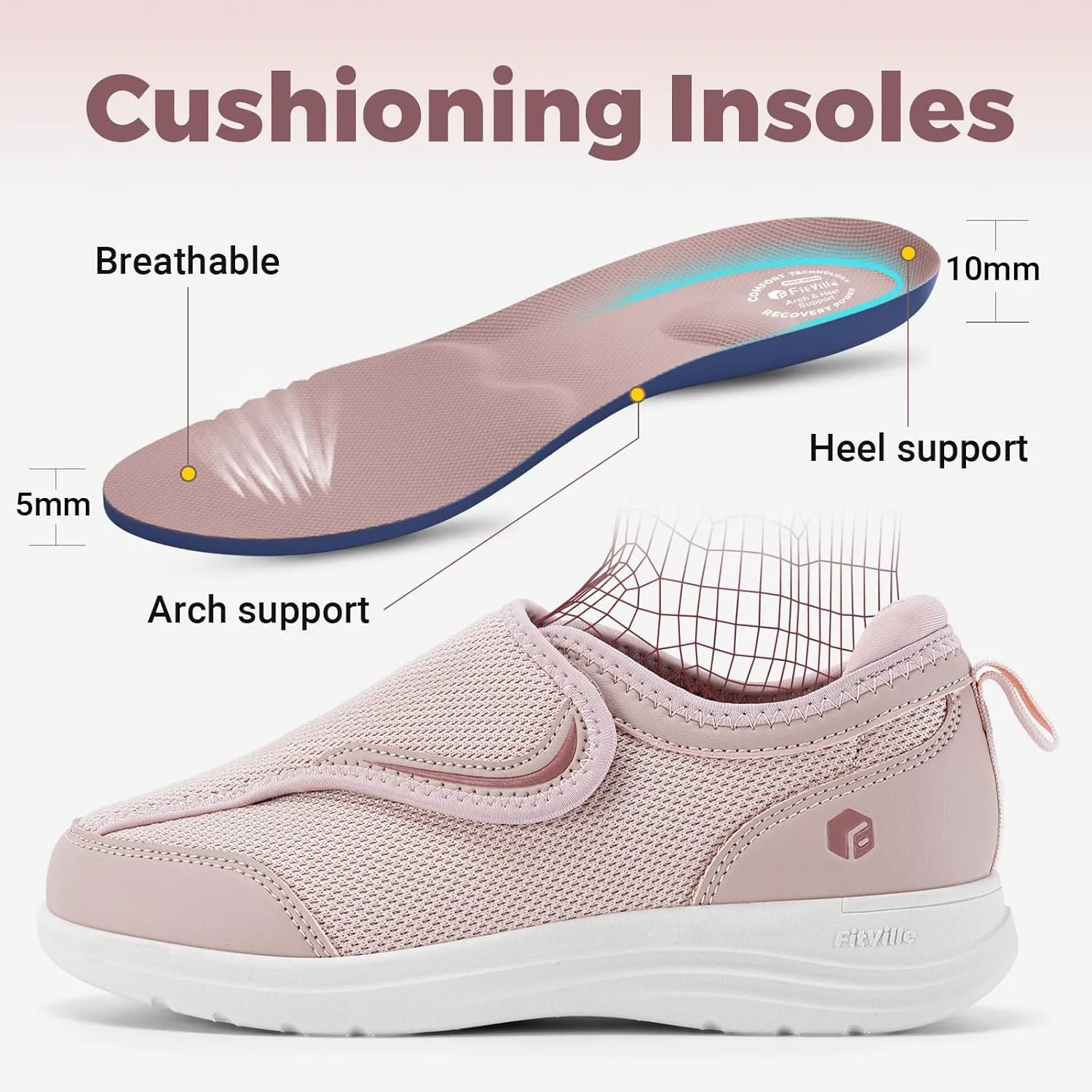FitVille Diabetic Shoes for Women Wide Width with Arch Support, Fully Adjustable Straps Extra Wide Shoes for Women