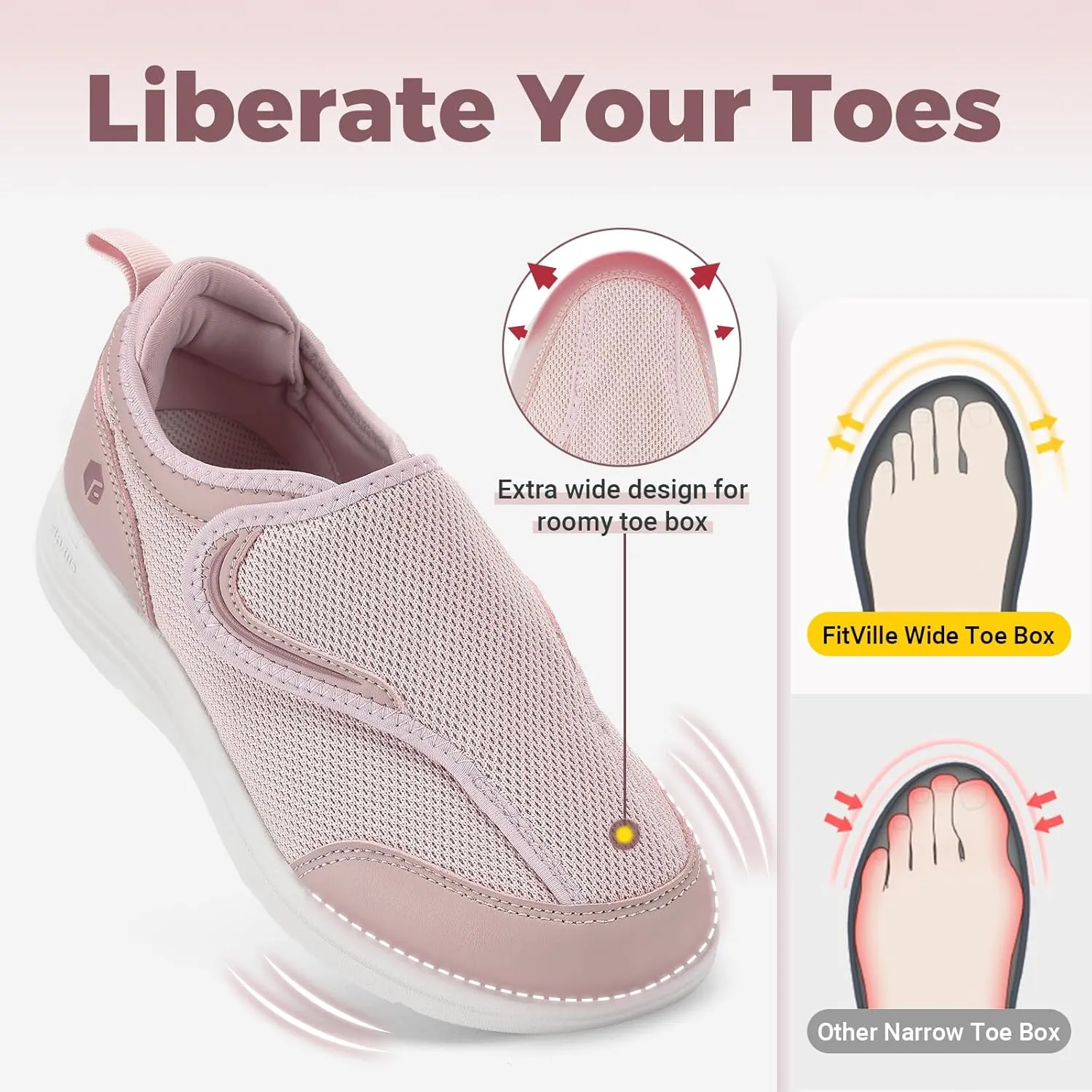 FitVille Diabetic Shoes for Women Wide Width with Arch Support, Fully Adjustable Straps Extra Wide Shoes for Women