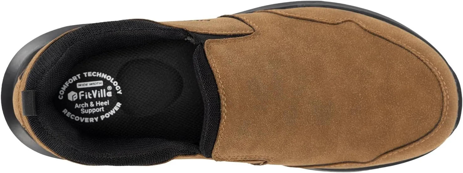 FitVille Men's Wide Slip on Shoes for Men Hiking Shoes Go Walking Shoes Loafers Trekking Trails Sneakers with Arch Support