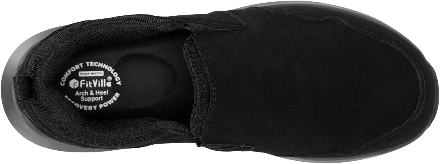 FitVille Men's Wide Slip on Shoes for Men Hiking Shoes Go Walking Shoes Loafers Trekking Trails Sneakers with Arch Support