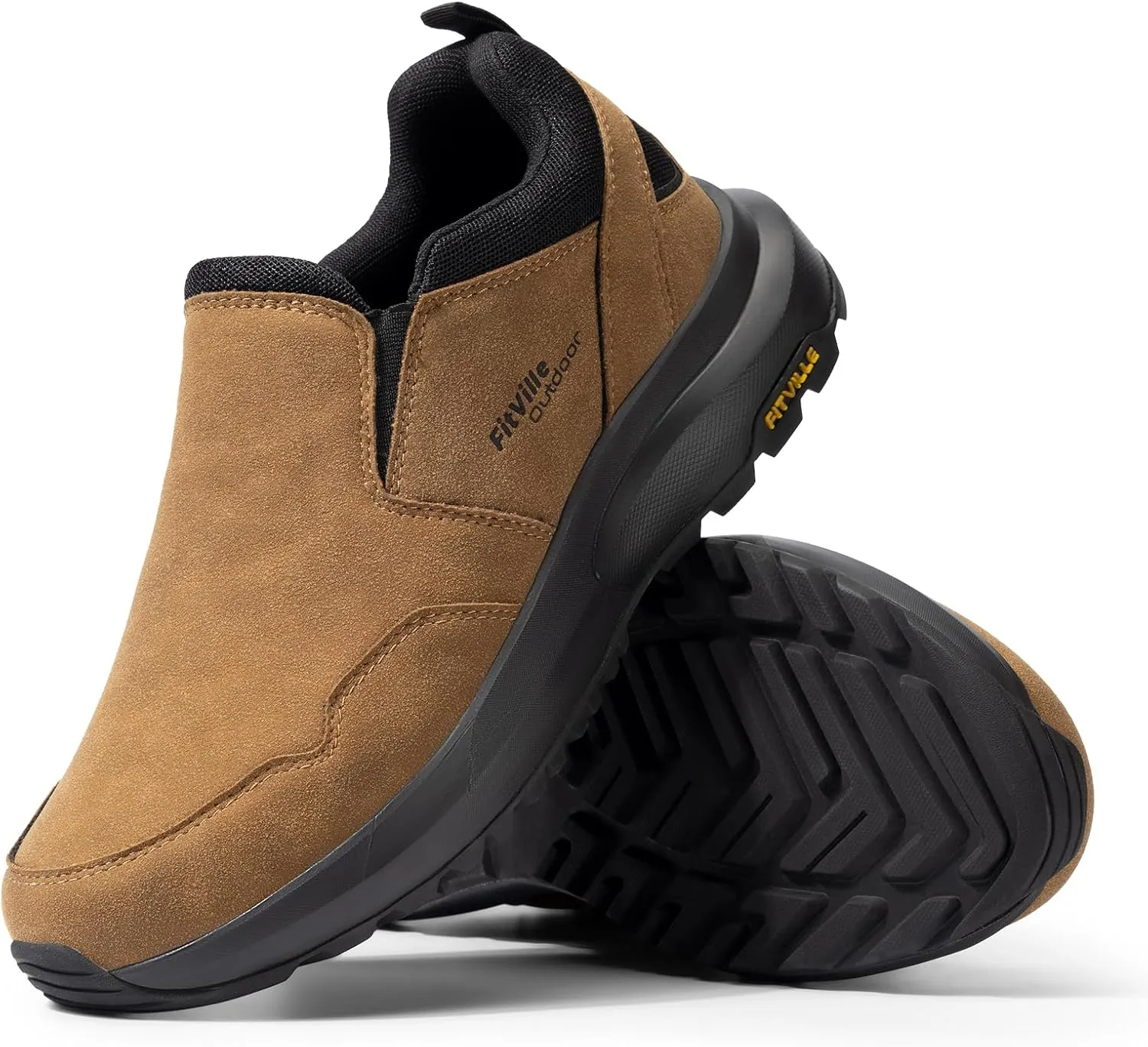 FitVille Men's Wide Slip on Shoes for Men Hiking Shoes Go Walking Shoes Loafers Trekking Trails Sneakers with Arch Support