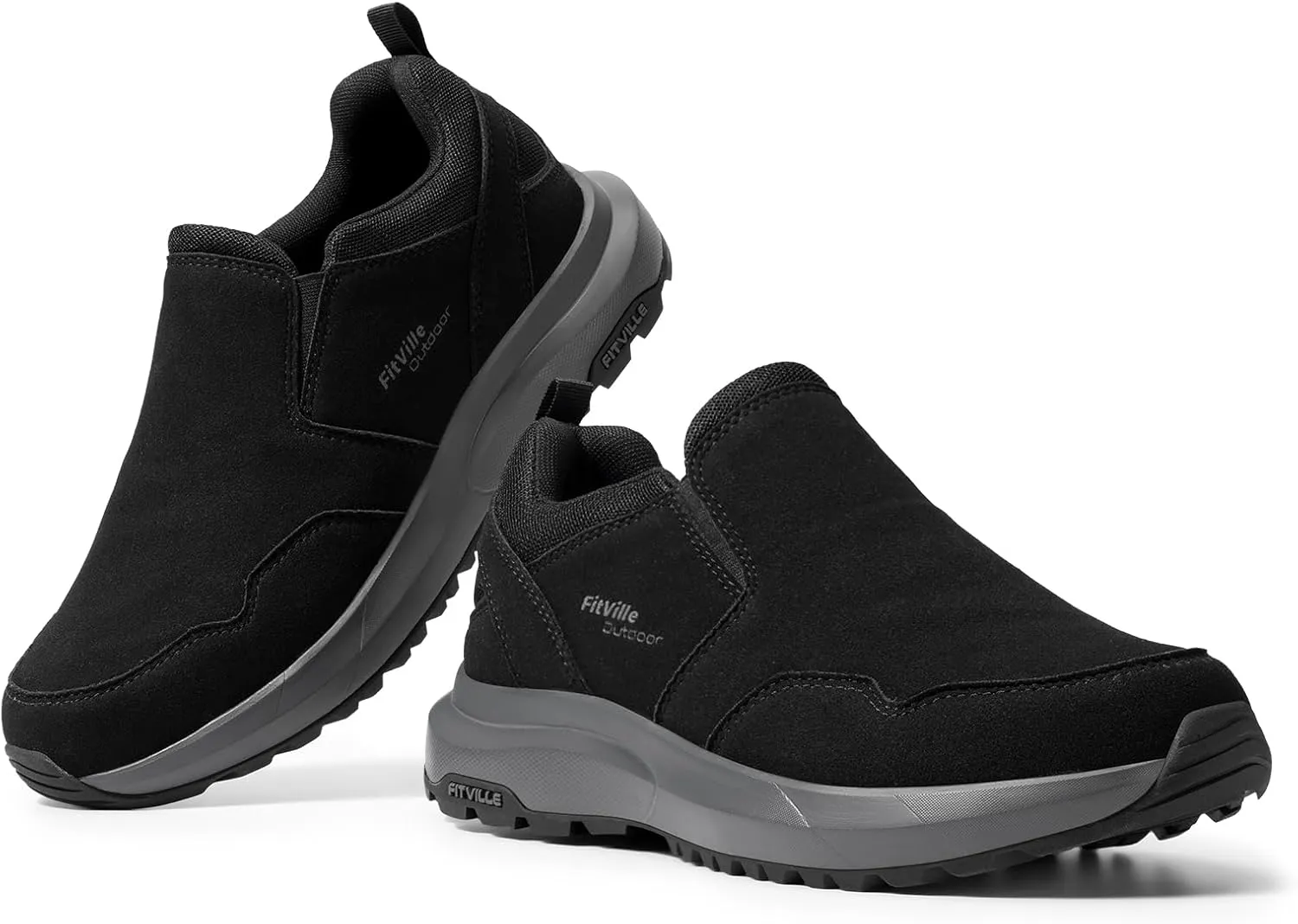FitVille Men's Wide Slip on Shoes for Men Hiking Shoes Go Walking Shoes Loafers Trekking Trails Sneakers with Arch Support