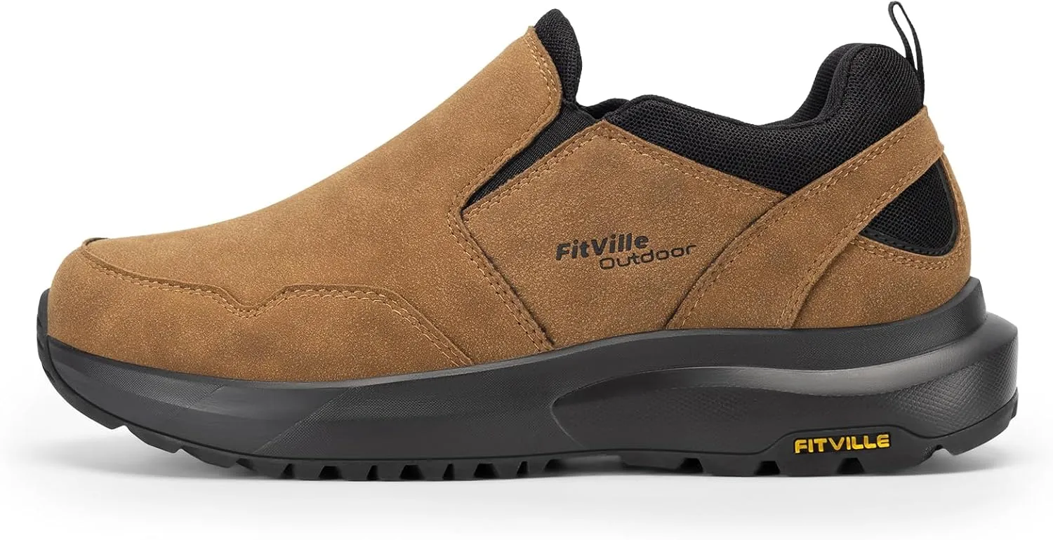FitVille Men's Wide Slip on Shoes for Men Hiking Shoes Go Walking Shoes Loafers Trekking Trails Sneakers with Arch Support