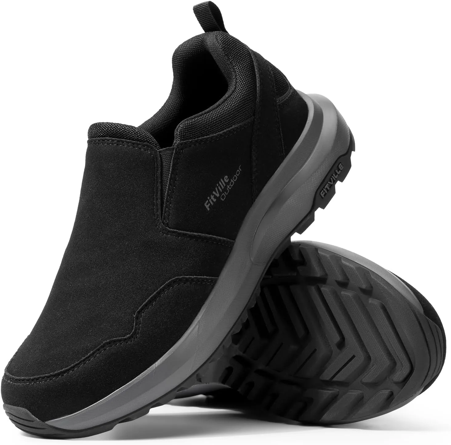 FitVille Men's Wide Slip on Shoes for Men Hiking Shoes Go Walking Shoes Loafers Trekking Trails Sneakers with Arch Support