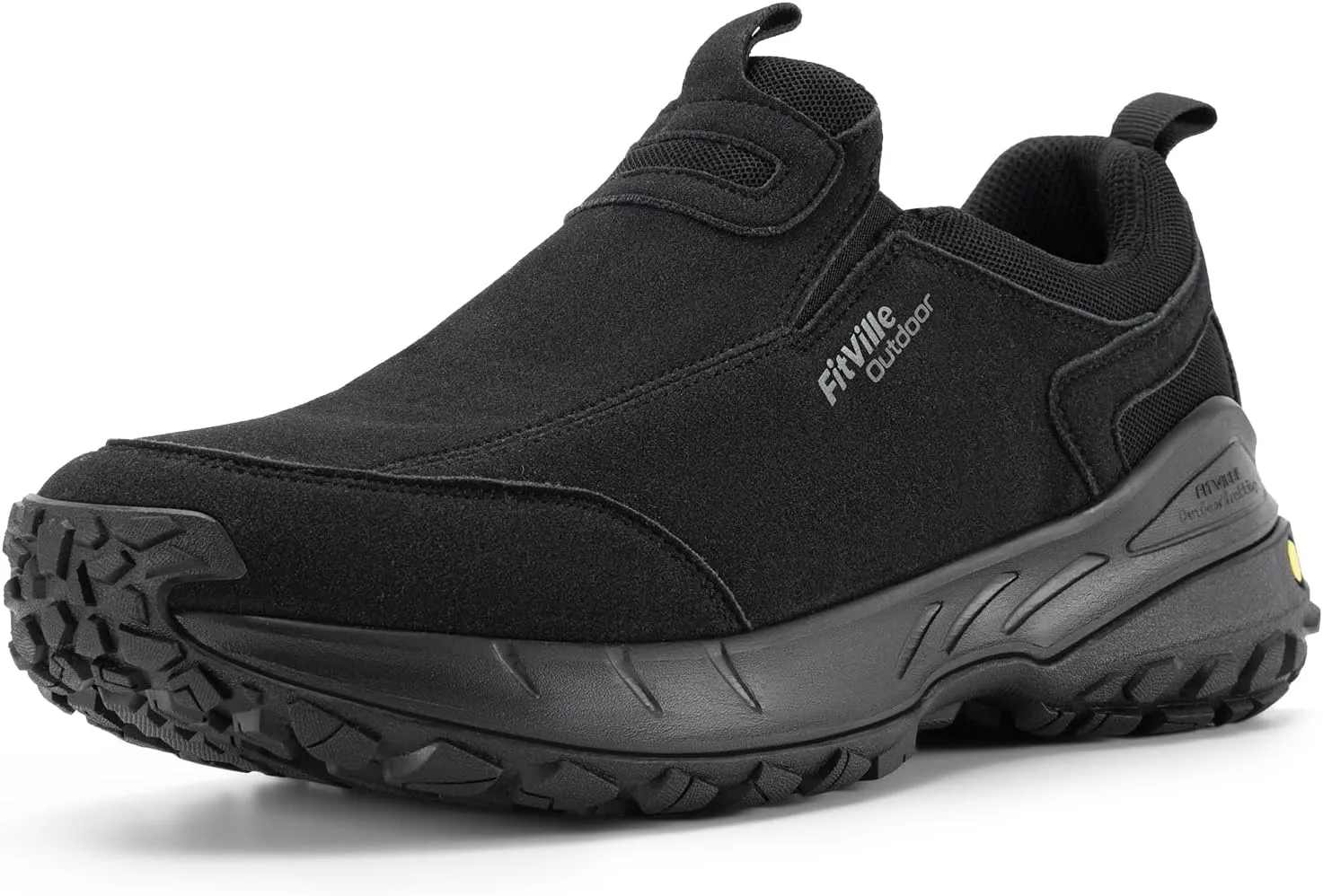 FitVille Wide Slip on Shoes for Men Hiking Walking Shoes Trekking Loafer with Arch Support | Slip Resistant | Wide Toe Box