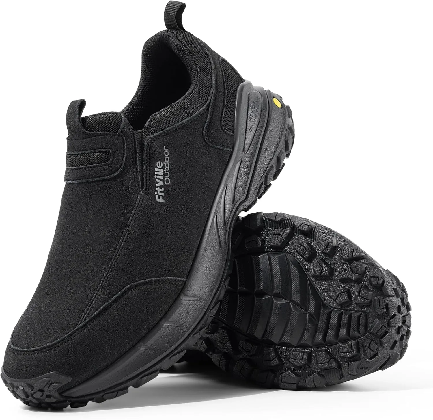 FitVille Wide Slip on Shoes for Men Hiking Walking Shoes Trekking Loafer with Arch Support | Slip Resistant | Wide Toe Box