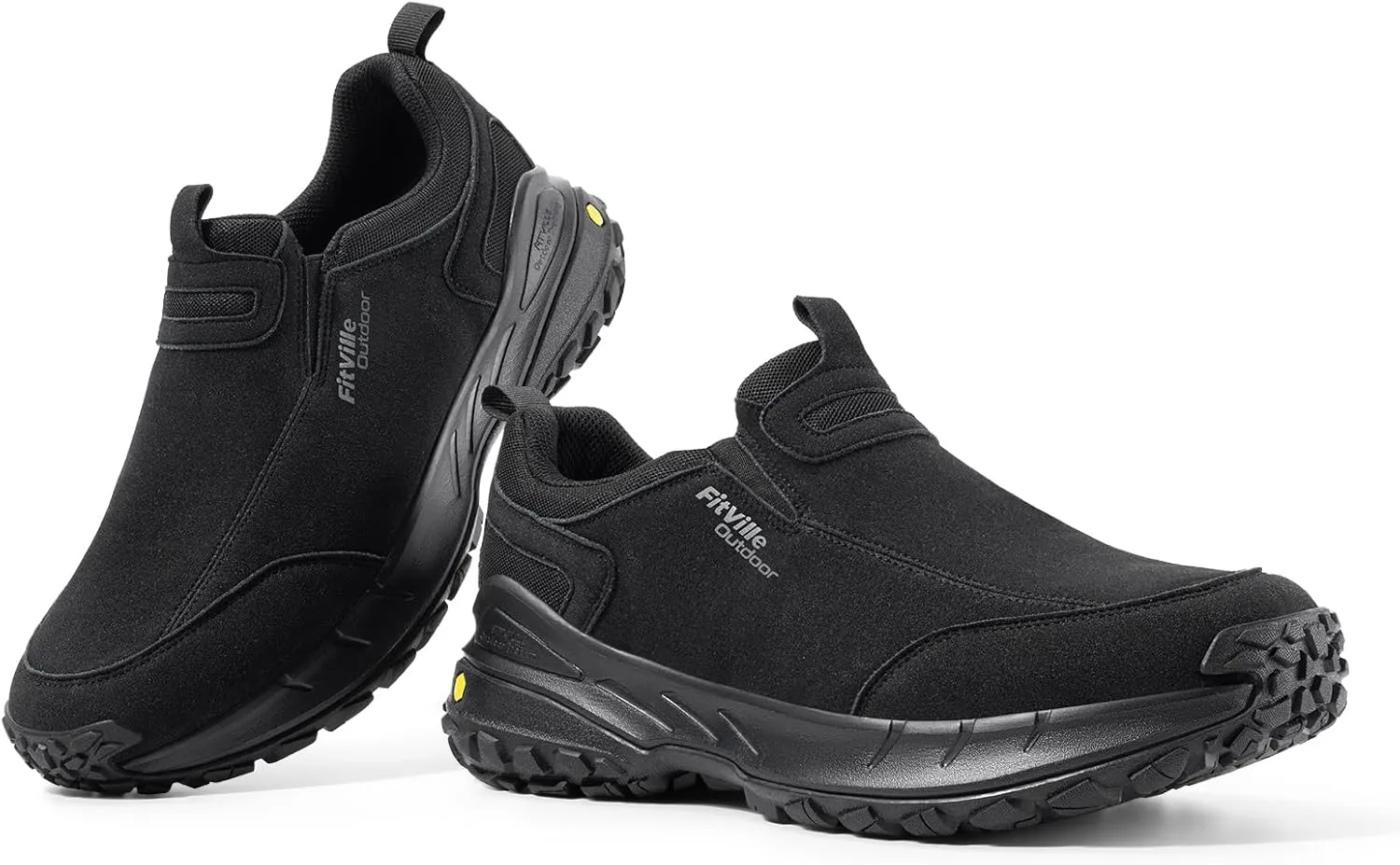 FitVille Wide Slip on Shoes for Men Hiking Walking Shoes Trekking Loafer with Arch Support | Slip Resistant | Wide Toe Box