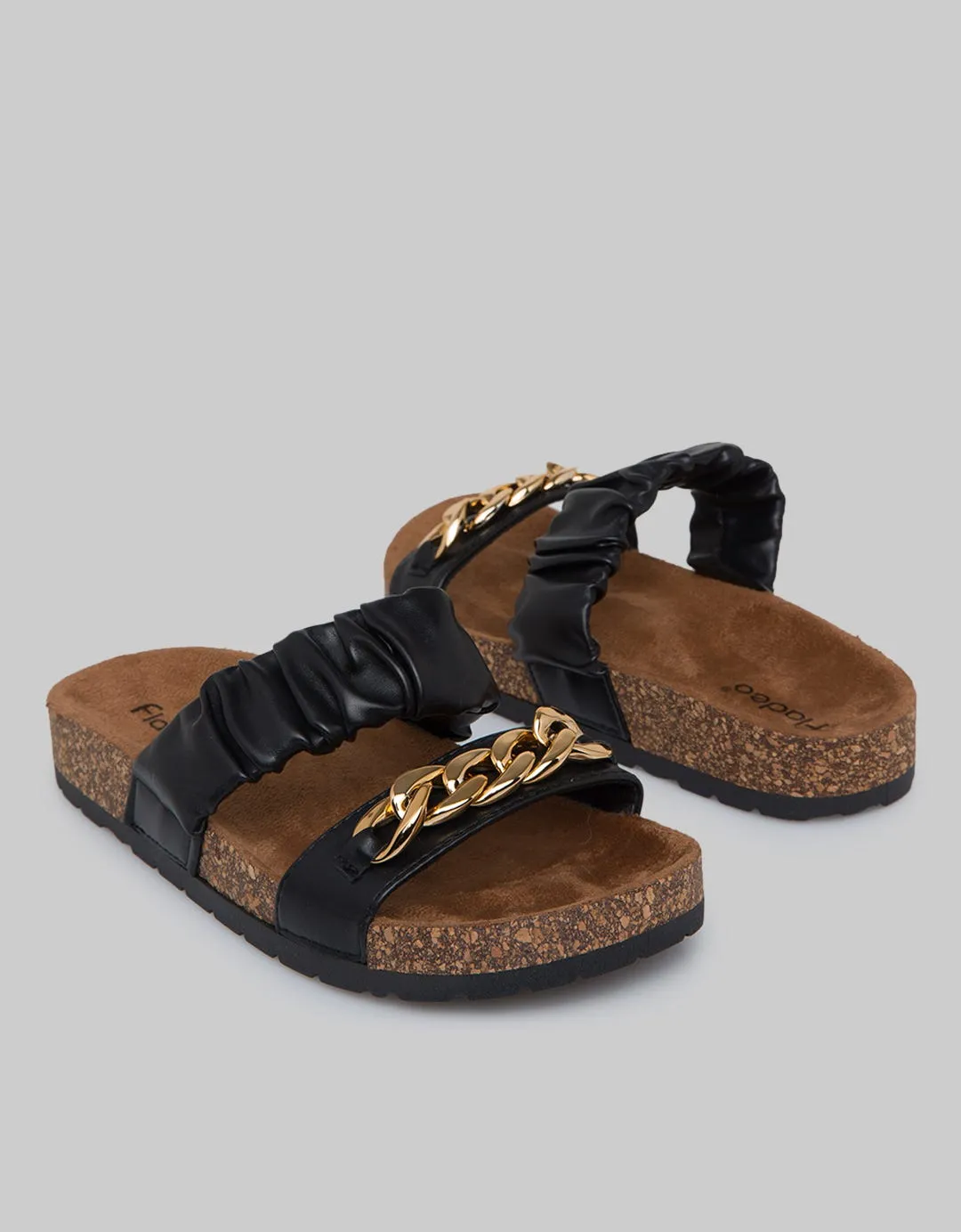 Fladeo Chain Gold Detail Sandal Slide Wanita