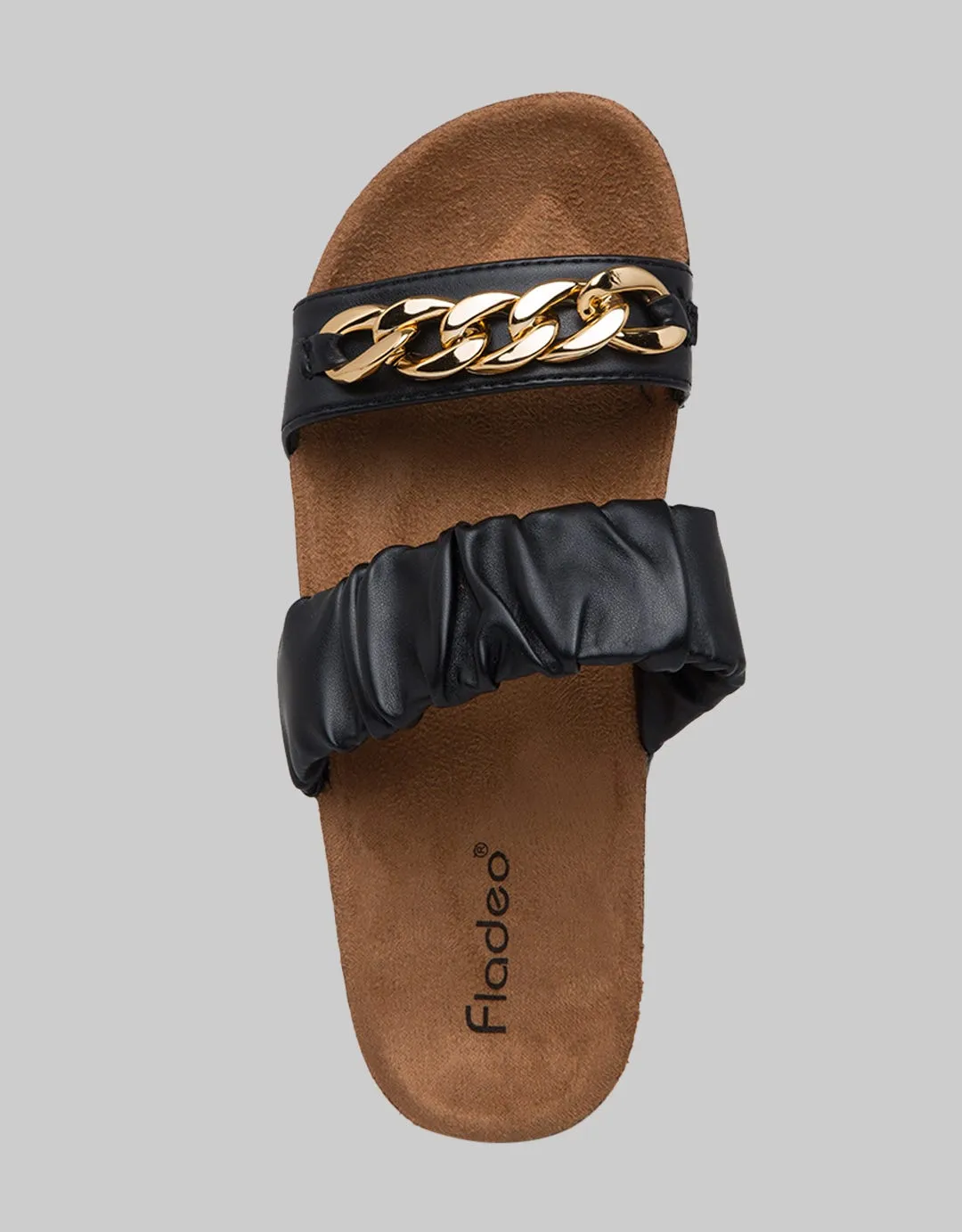 Fladeo Chain Gold Detail Sandal Slide Wanita
