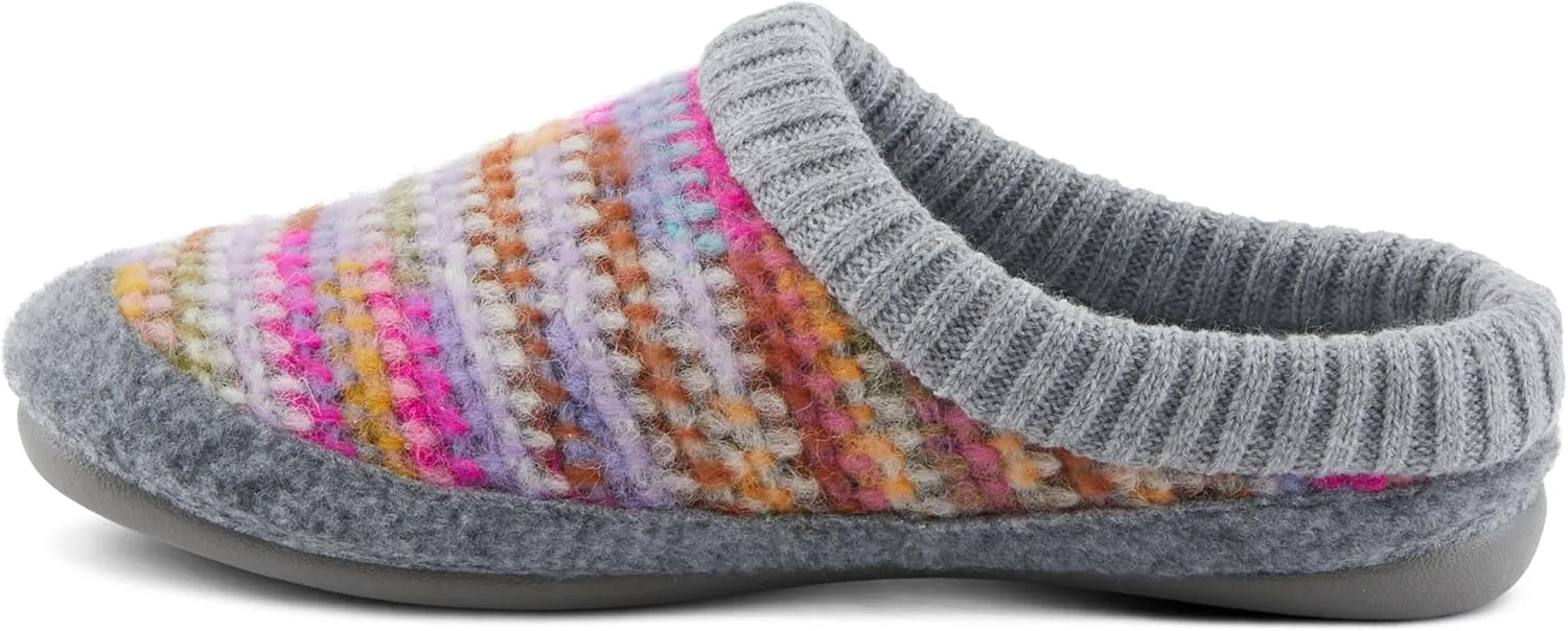 Flexus Women's GELINA Knitted Wool Slides with Recycled Materials, Comfortable Fit, and Rubber Outsole