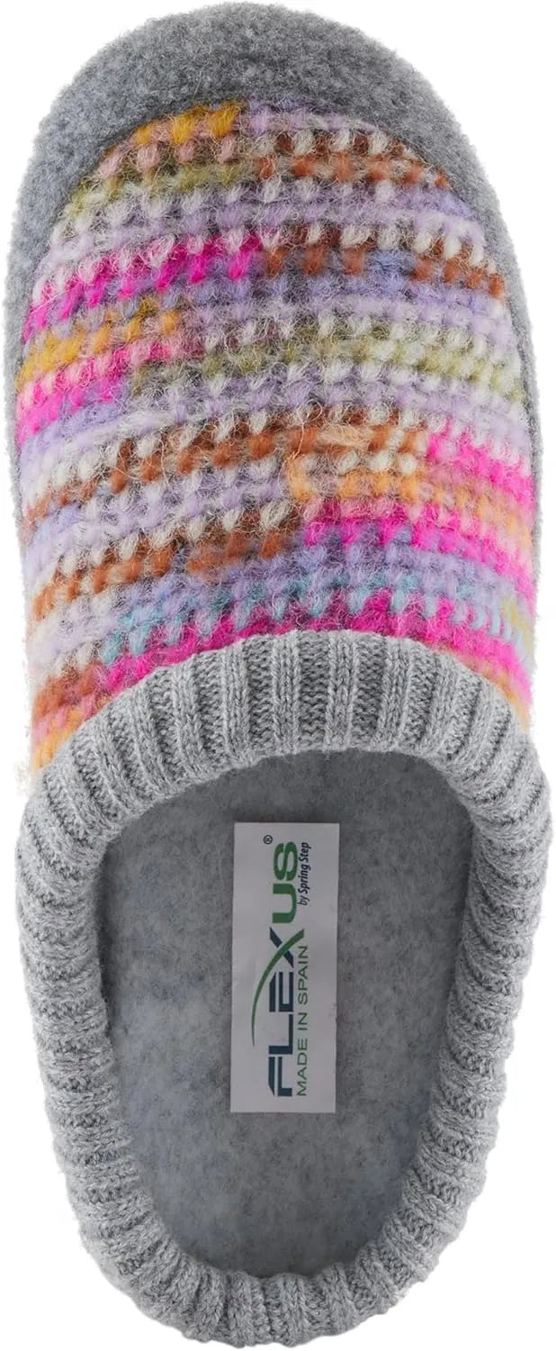 Flexus Women's GELINA Knitted Wool Slides with Recycled Materials, Comfortable Fit, and Rubber Outsole