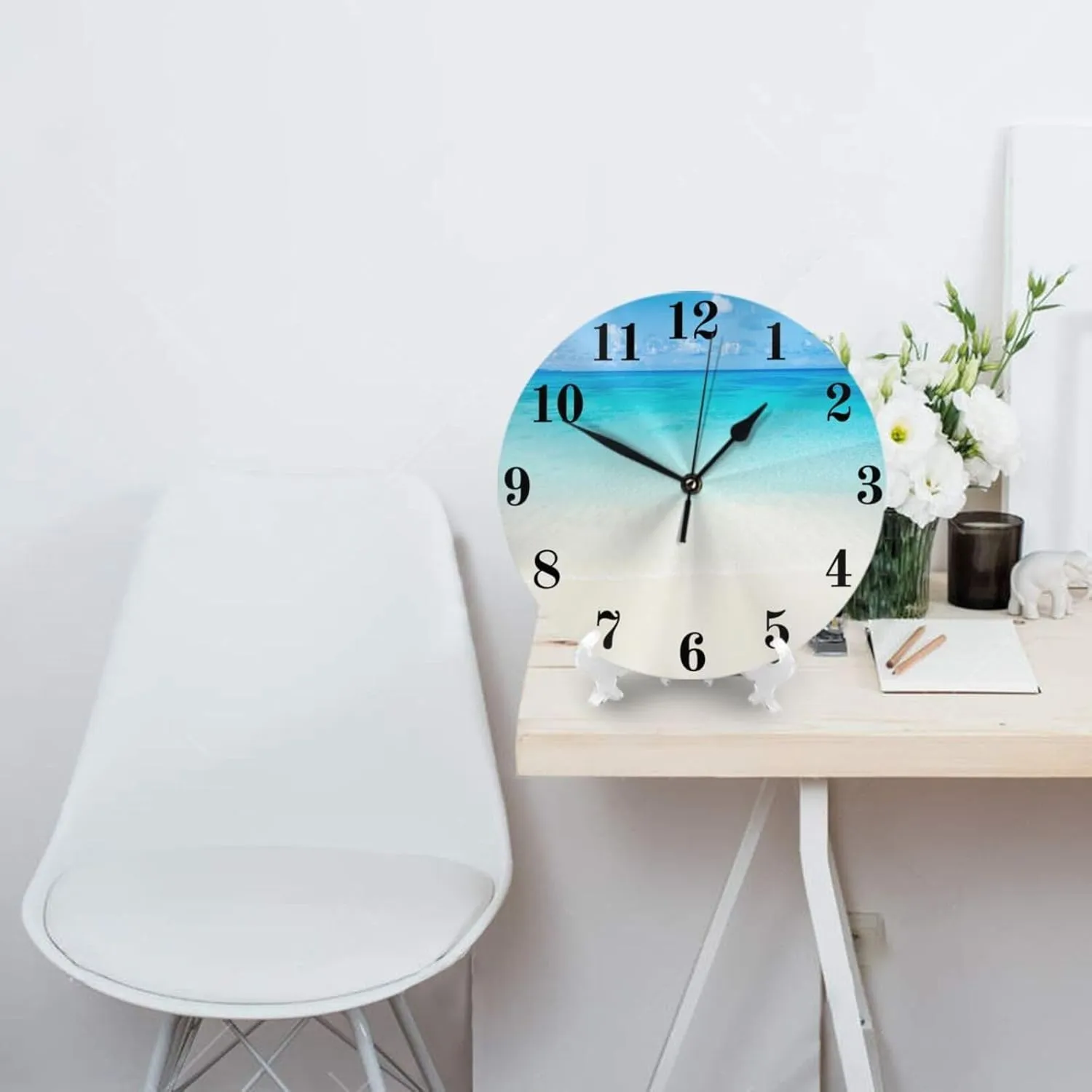 Flip Flop Wall Clock,Funky Beach Slippers Blended Aqua,Silent Non-Ticking 10 Inch Round Clocks PVC Battery Operated Quartz Analog for Living Room Bedroom Office Home School Decor,Green and Blue
