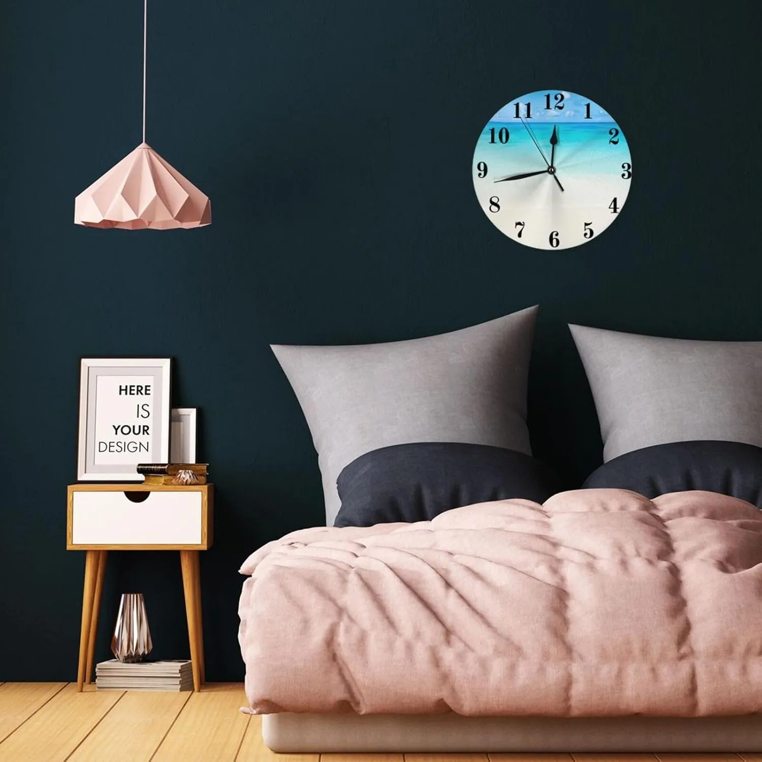 Flip Flop Wall Clock,Funky Beach Slippers Blended Aqua,Silent Non-Ticking 10 Inch Round Clocks PVC Battery Operated Quartz Analog for Living Room Bedroom Office Home School Decor,Green and Blue