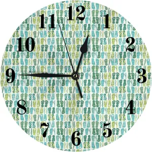 Flip Flop Wall Clock,Funky Beach Slippers Blended Aqua,Silent Non-Ticking 10 Inch Round Clocks PVC Battery Operated Quartz Analog for Living Room Bedroom Office Home School Decor,Green and Blue