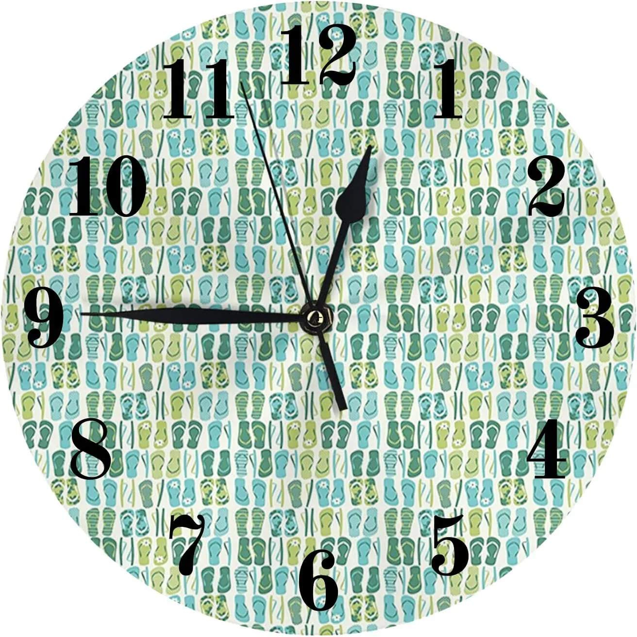 Flip Flop Wall Clock,Funky Beach Slippers Blended Aqua,Silent Non-Ticking 10 Inch Round Clocks PVC Battery Operated Quartz Analog for Living Room Bedroom Office Home School Decor,Green and Blue