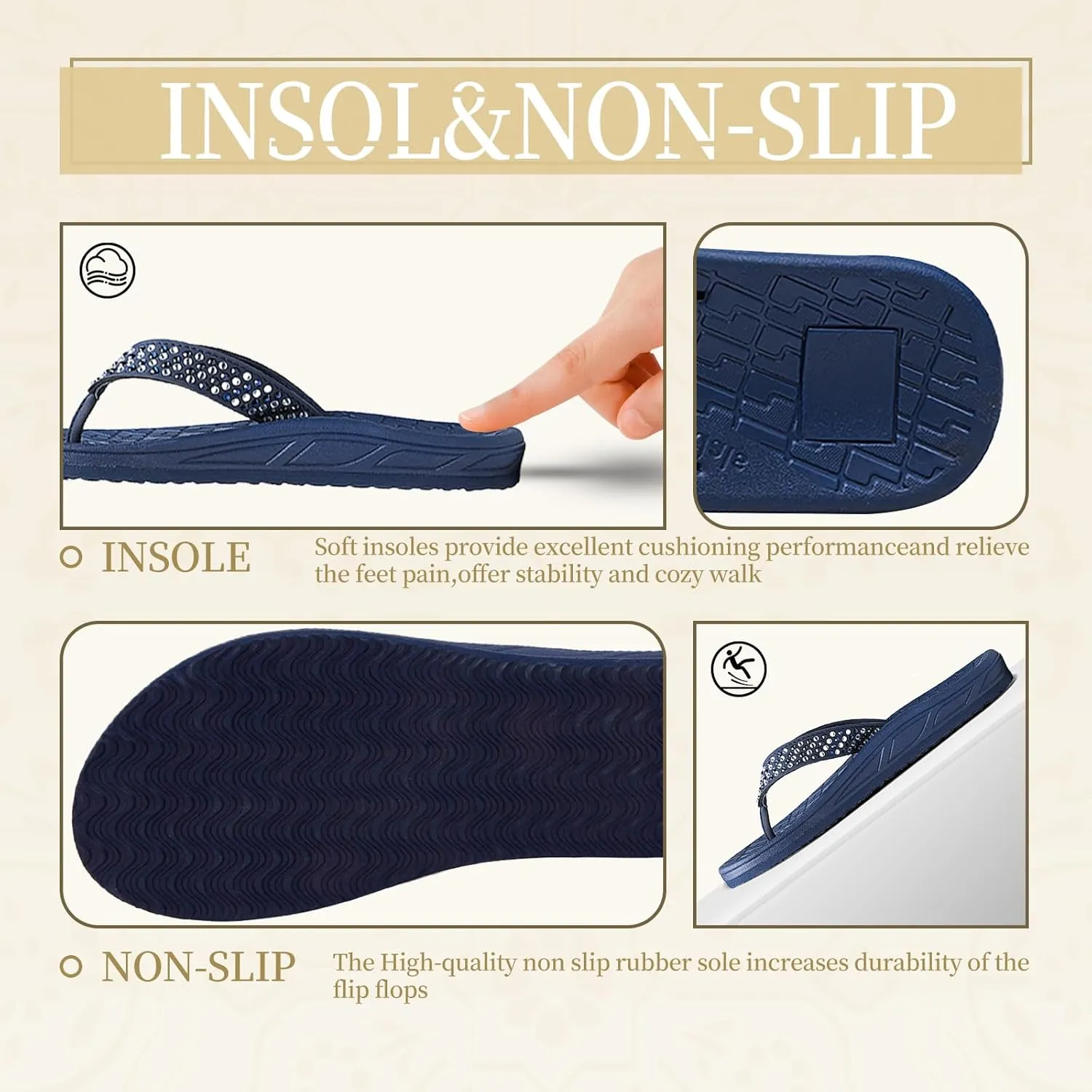 Flip Flops for Women with Arch Support Rhinestone Comfortable Summer Beach Walking Thong Sandals Orthotic Rubber Soles Flip Flop Slippers Slip On Indoor Outdoor