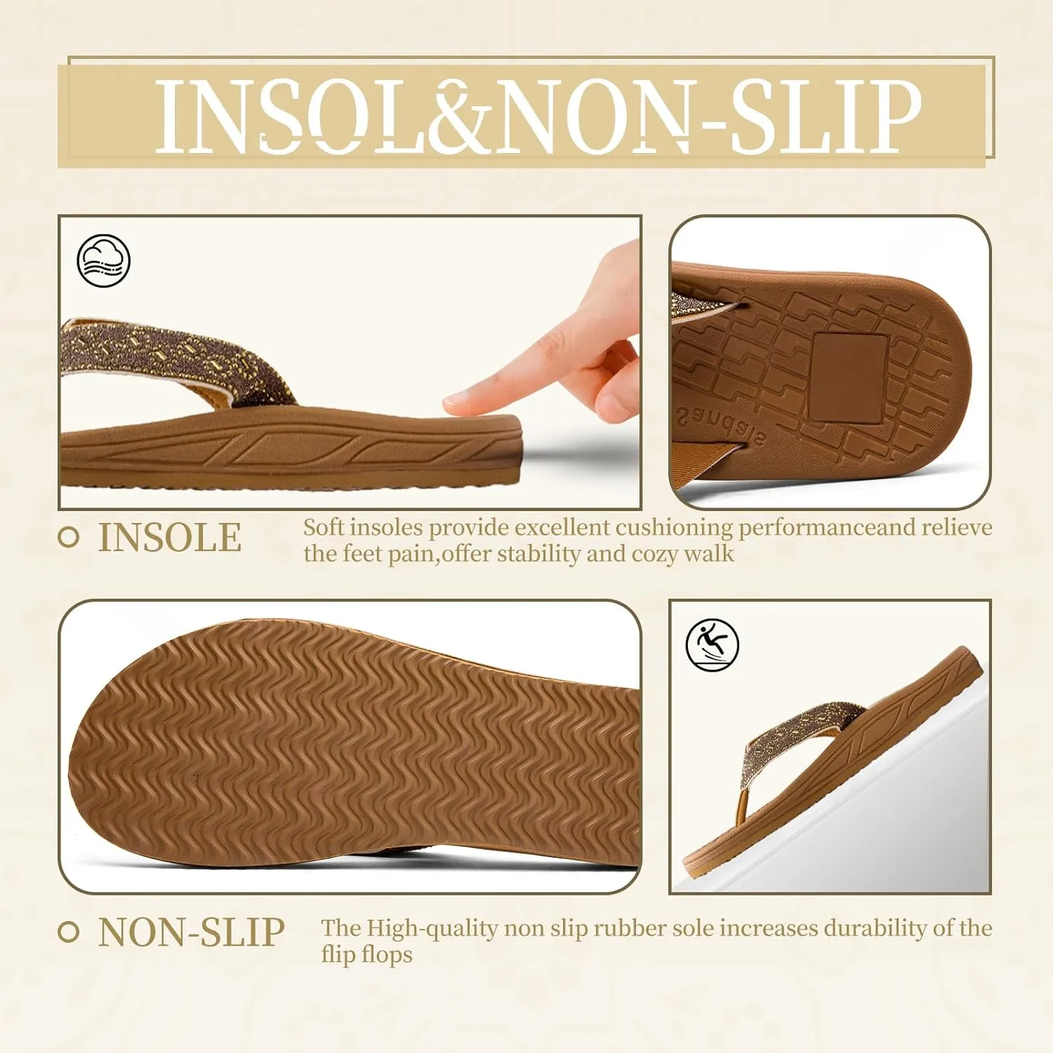 Flip Flops for Women with Arch Support Rhinestone Comfortable Summer Beach Walking Thong Sandals Orthotic Rubber Soles Flip Flop Slippers Slip On Indoor Outdoor