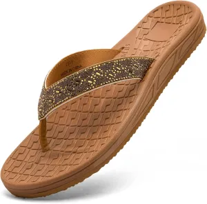 Flip Flops for Women with Arch Support Rhinestone Comfortable Summer Beach Walking Thong Sandals Orthotic Rubber Soles Flip Flop Slippers Slip On Indoor Outdoor