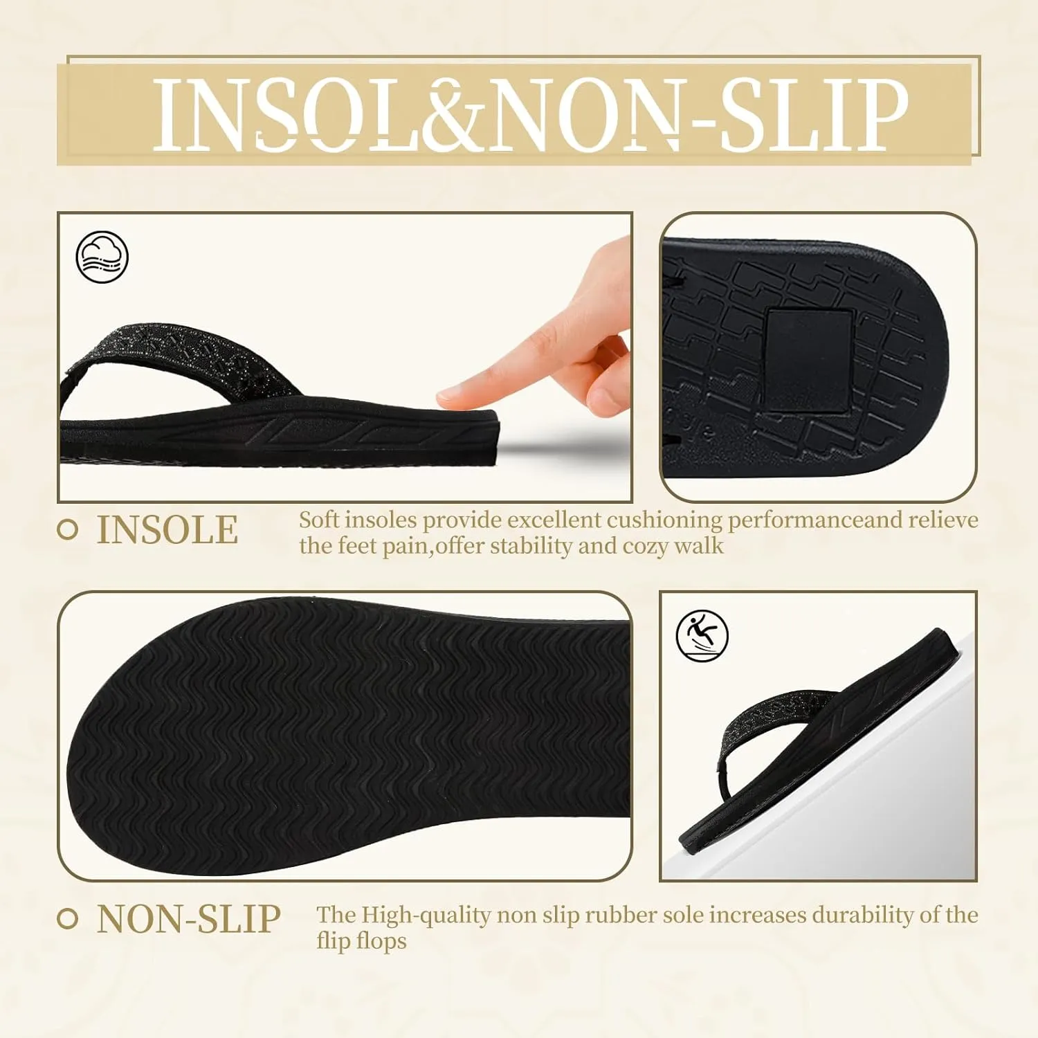 Flip Flops for Women with Arch Support Rhinestone Comfortable Summer Beach Walking Thong Sandals Orthotic Rubber Soles Flip Flop Slippers Slip On Indoor Outdoor