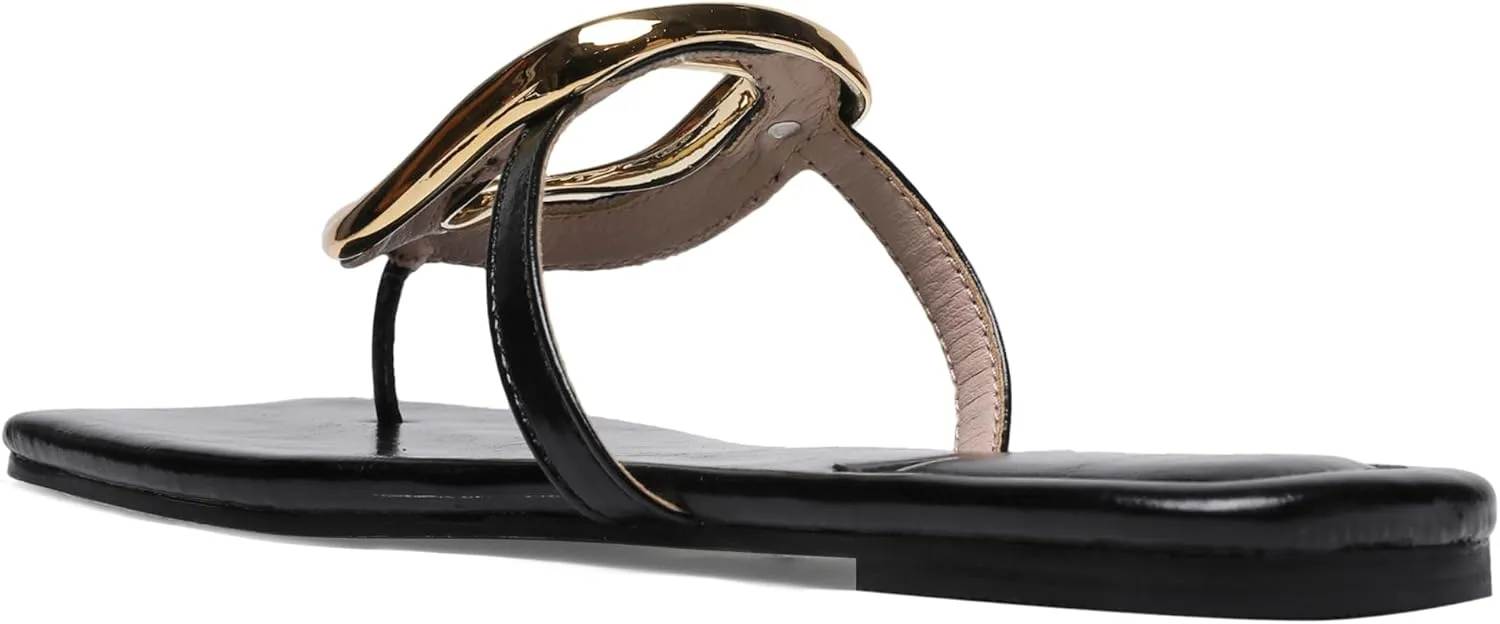 Flip-Flops Sandals for Women Comfortable Open Square Toe Slip on Beach Thong Sandals Casual Fashion Ladies Slipper Dressy Metal Decoration Summer Shoes.