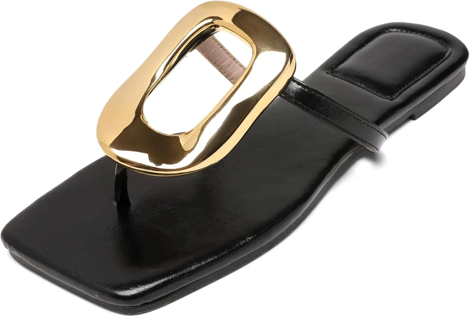 Flip-Flops Sandals for Women Comfortable Open Square Toe Slip on Beach Thong Sandals Casual Fashion Ladies Slipper Dressy Metal Decoration Summer Shoes.