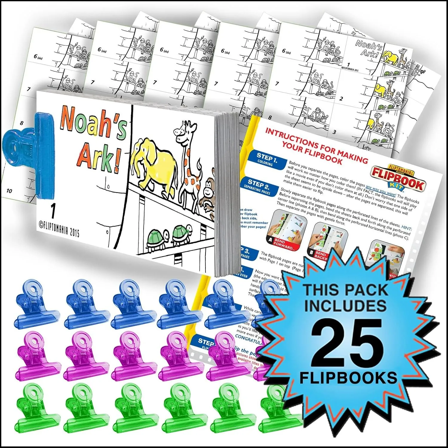 Fliptomania Noah's Ark Flipbook Animation Activity Pack - 25 Sets DIY Flip Books