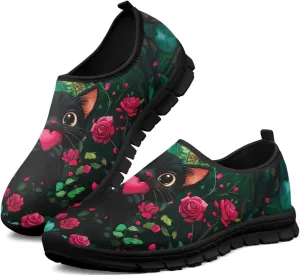 Flowers Casual House Shoes Breathable Mesh Sneakers for Women Comfort Soft Anti-Slip Shock Absorption EVA Sole Hiking Shoes for Outdoor Size 5.5-11.5 Black Sole