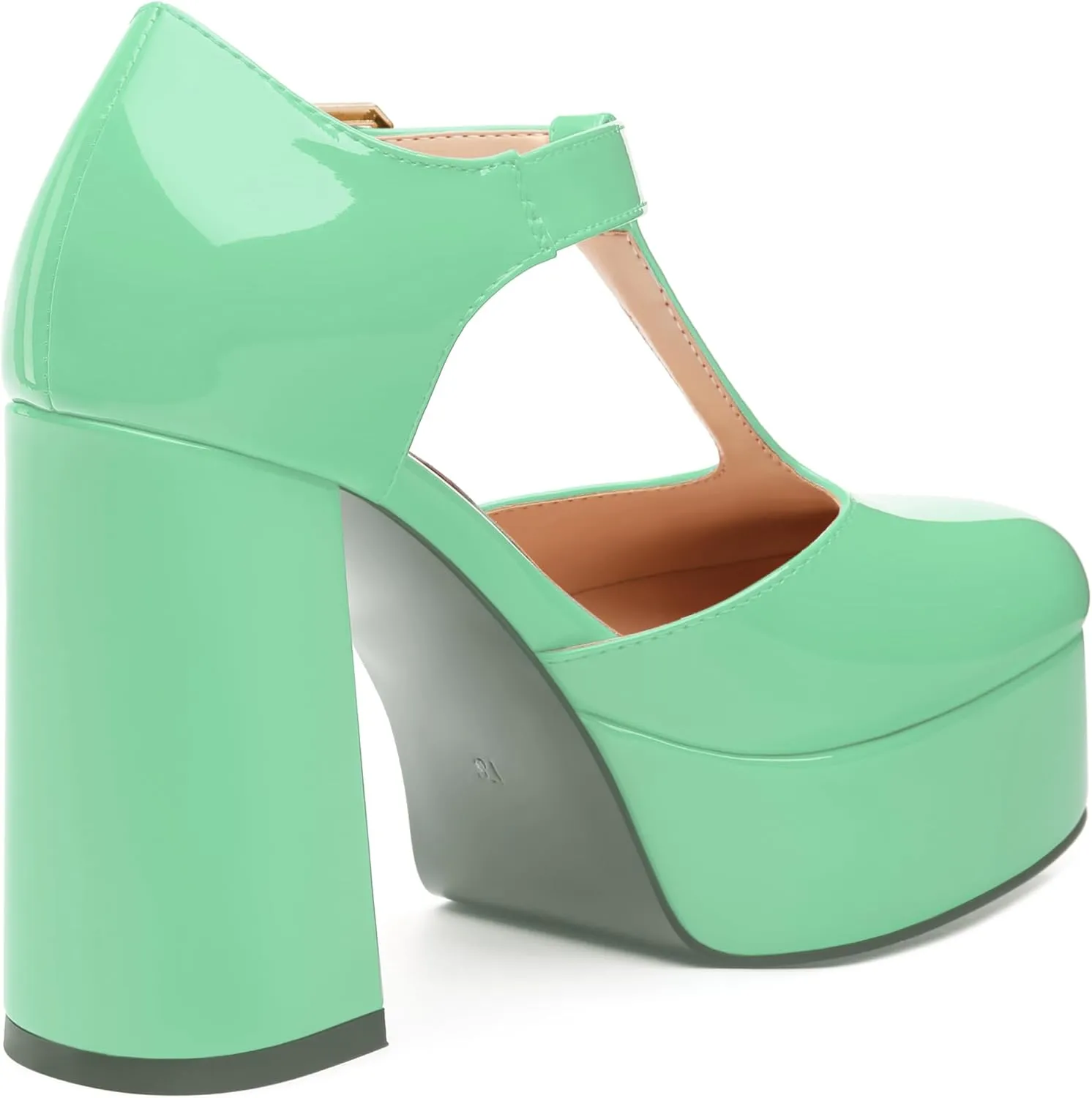 FOGEENA Platform Heels for Women Chunky Block High Heel Closed Square Toe 4.3 Inch T-Strap Mary Jane Pumps Casual Dress Shoe