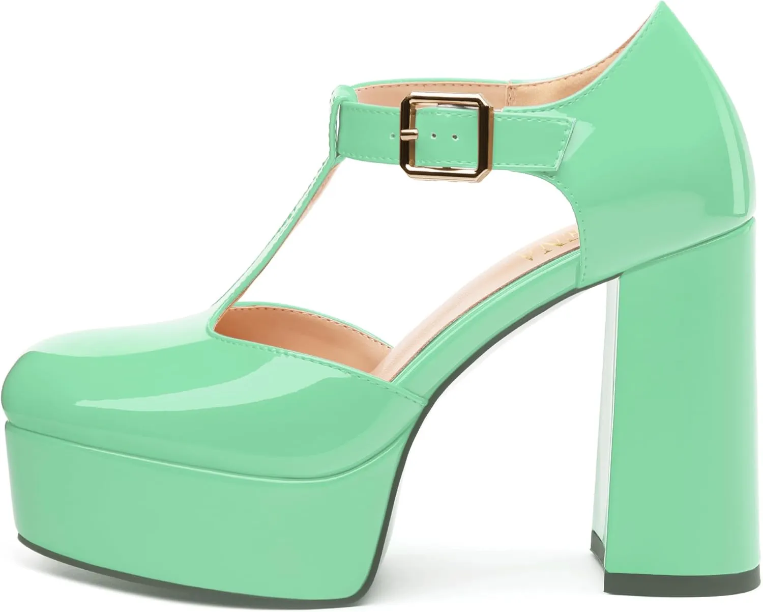 FOGEENA Platform Heels for Women Chunky Block High Heel Closed Square Toe 4.3 Inch T-Strap Mary Jane Pumps Casual Dress Shoe