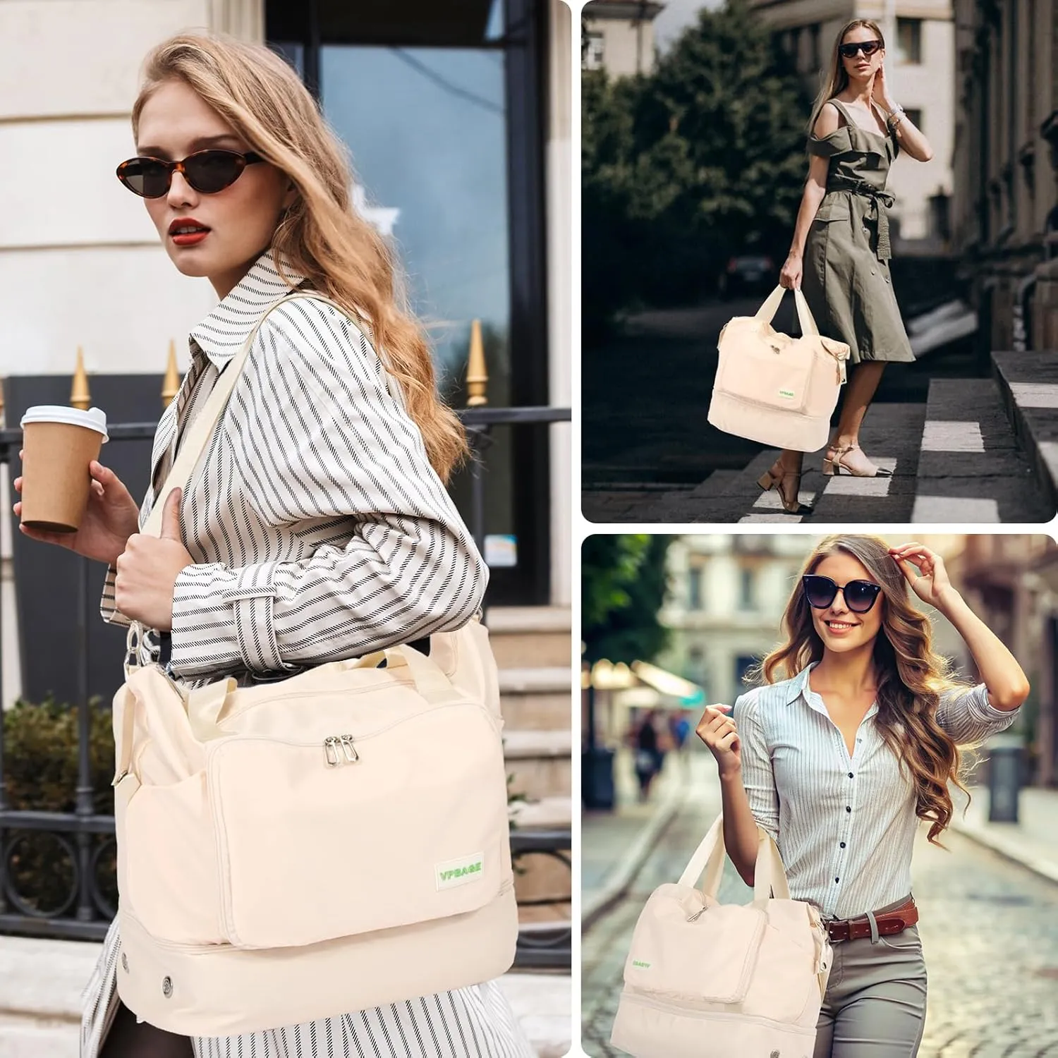 Foldable Travel Duffel Bag for Women, Water Resistant Personal Item/Carry Bag, Overnight Weekender Bag with Wet Compartment
