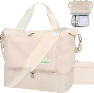 Foldable Travel Duffel Bag for Women, Water Resistant Personal Item/Carry Bag, Overnight Weekender Bag with Wet Compartment