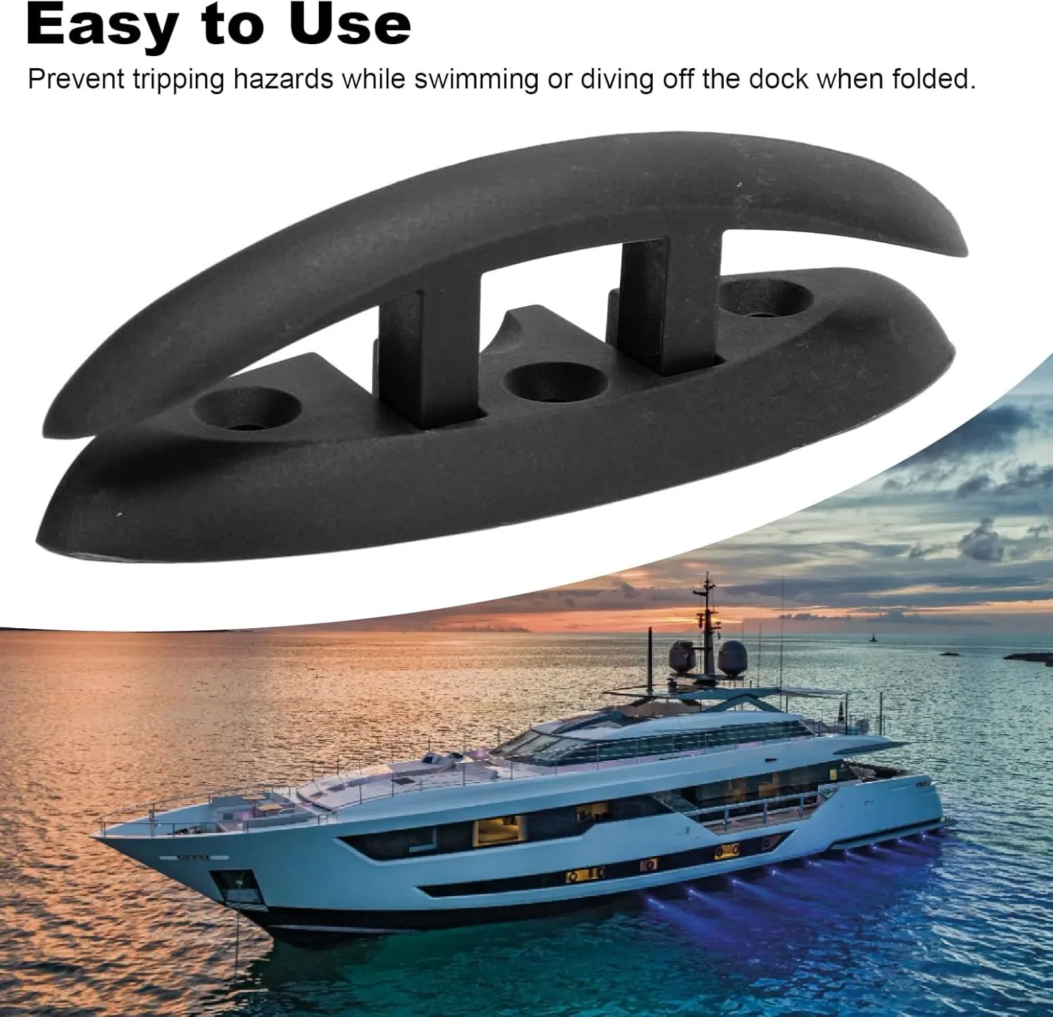Folding Cleats Marine Grade Rope Cleat Flip Up Dock Cleat, 4PCS Boat Folding Cleat, 5in Nylon 3 Hole High Strength Black Flip Up Dock Cleat for Marine Yacht