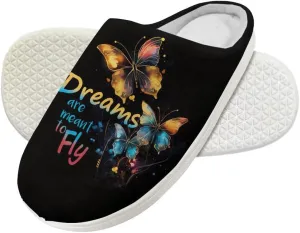Forchrinse Colorful Butterfly Girls Clog Slippers Memory Foam Soft Warm House Slippers Plush Indoor Bedroom Slippers,9-14.5