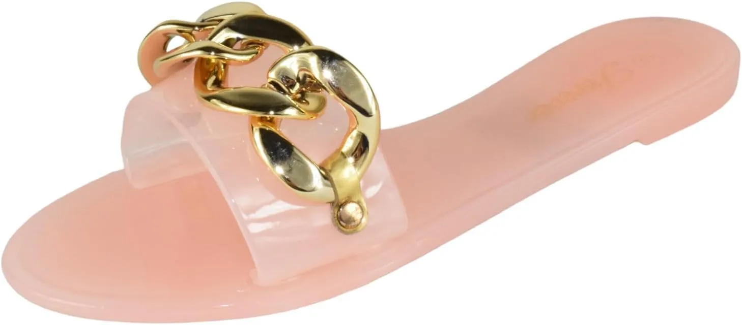 Forever Shoe Women Jelly Flip-Flops Sandals Open Toe Slides Gold Buckle Jelly-82