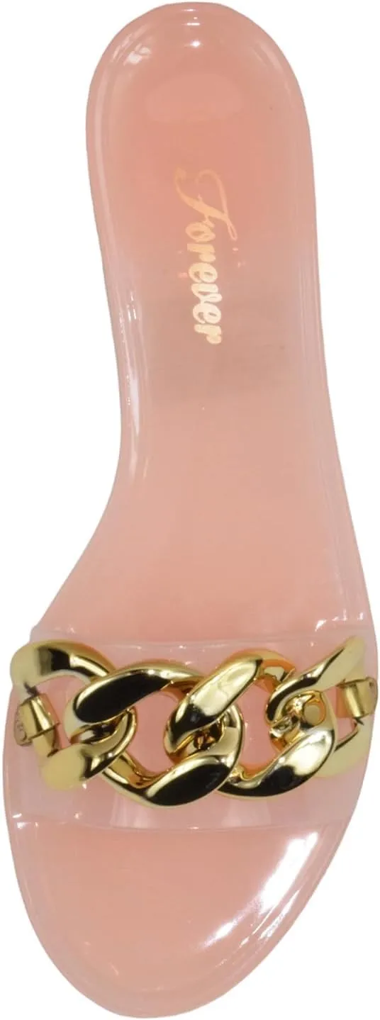 Forever Shoe Women Jelly Flip-Flops Sandals Open Toe Slides Gold Buckle Jelly-82