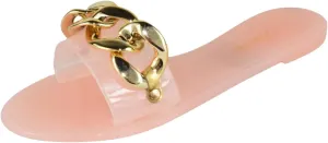 Forever Shoe Women Jelly Flip-Flops Sandals Open Toe Slides Gold Buckle Jelly-82