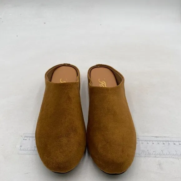 FOWT Light Brown Round Toe Mules Slip on Backless Slippers Outdoor Shoes