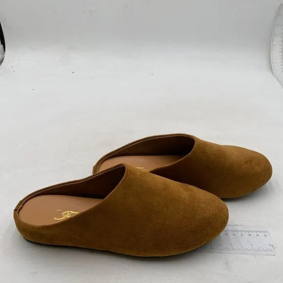FOWT Light Brown Round Toe Mules Slip on Backless Slippers Outdoor Shoes