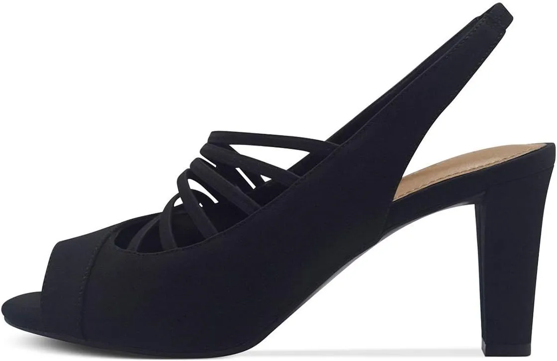 FOWT Women Fashion Peep Toe Slip on Sling Back Pumps Stylish High Chunky Heels Dress Office Shoes Size 4-15 M US